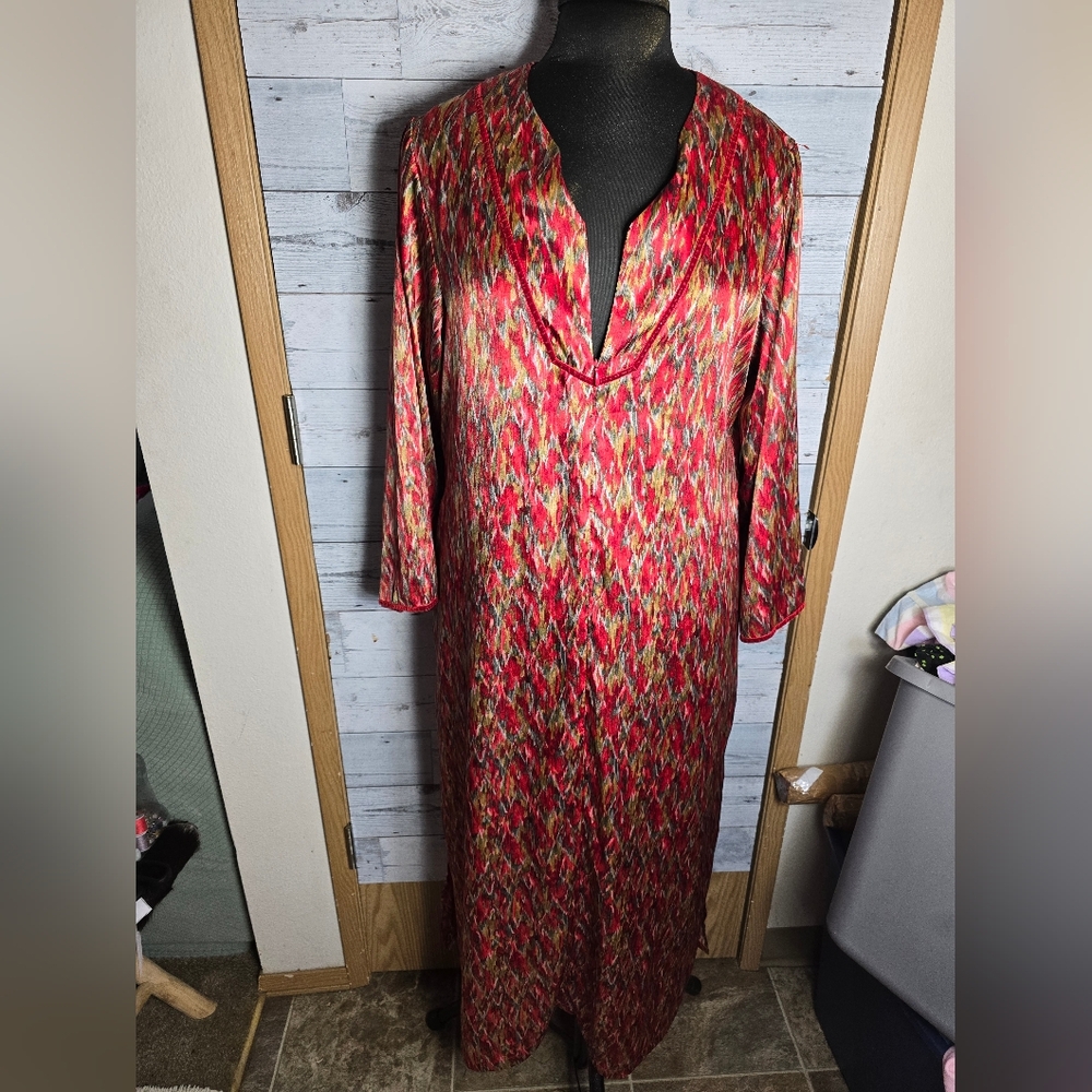 Vtg Oscar De La Renta Satin Kaftan Kimino Nightgown Pajama Dress